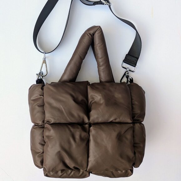 Brown Quilted Puffer Crossbody Bag – Water-Resistant Fabric, Removable Strap - Picture 6 of 8